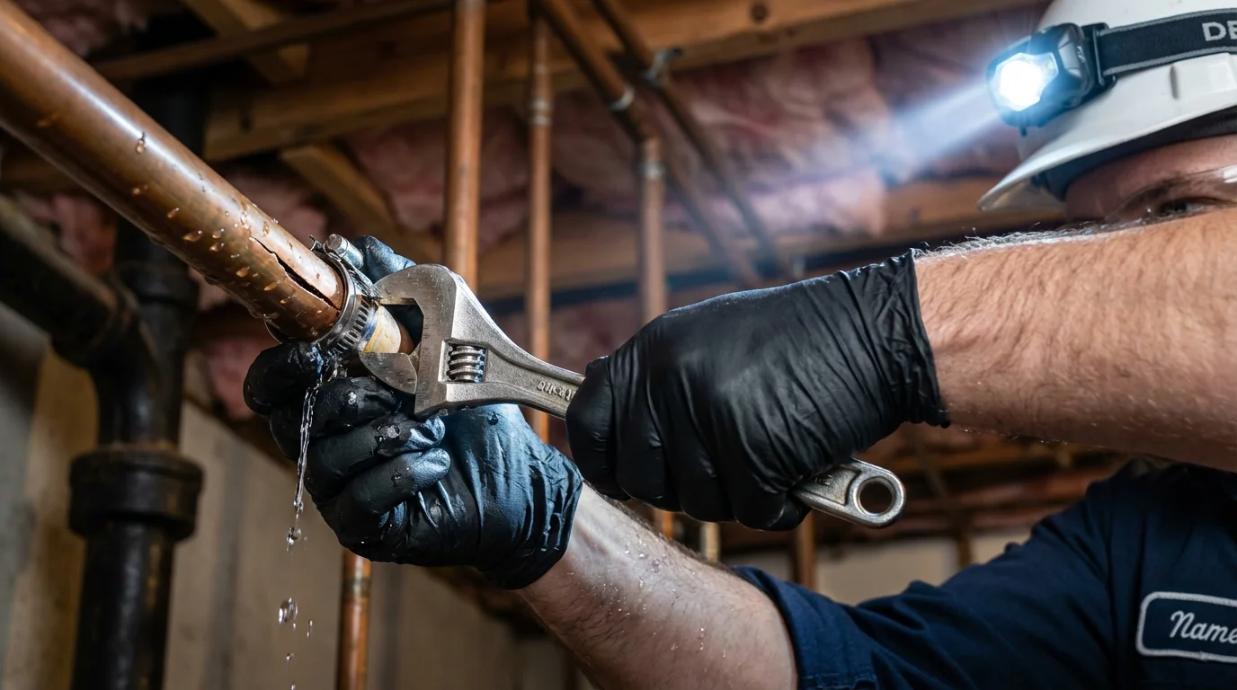 Emergency pipe clamp repair being performed by a Johns Plumbing LLC plumber in Niwot